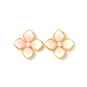 Four - Petal Flower Stud Earrings with Diamond Center