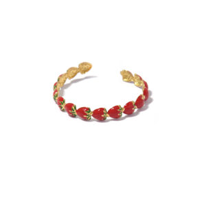Sweet Strawberry Enamel Gold-Plated Open Cuff Bracelet
