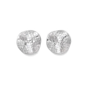 Minimalist Silver - Tone Grid - Textured Disc Stud Earrings