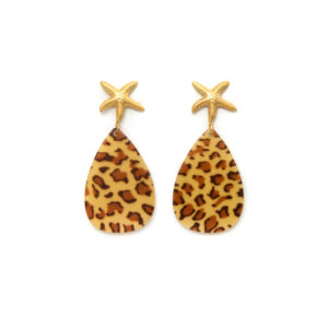 Fashion - Forward Gold Starfish & Leopard - Print Teardrop Earrings