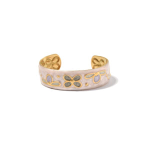 Pastel - Colored Butterfly & Flower Gold - Trimmed Cuff Bracelet