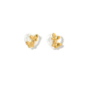 Butterfly's Love, Baroque Pearl Stainless Steel Butterfly Stud Earrings