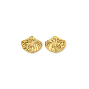 Marine Element: Exquisite Scallop Pearl Stainless Steel Diamond-Embedded Ear Studs