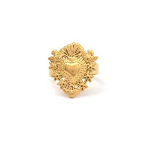 Vintage Gold Sacred Heart & Bird Ring