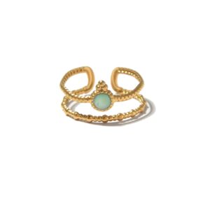 Vintage - Style Gold - Tone Double - Band Ring with Light Green Gem