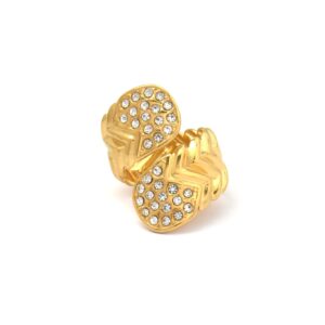 Glamorous Gold - Tone Double - Heart Diamond - Encrusted Ring