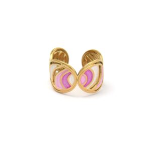 Fashion - Chic Gold - Tone Enamel Symmetric - Patterned Open Rings