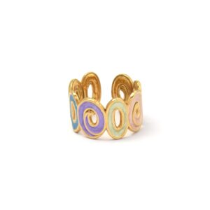 Fashion - Chic Gold - Tone Enamel Ring - Patterned Open Rings