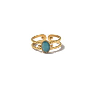 Vintage - Style Gold - Tone Double - Band Ring with Blue Gem